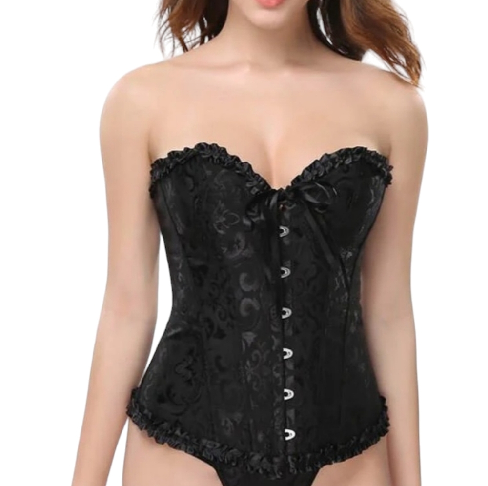 Curvy Victorian Satin Brocade Corset Bustier 2X Front fastening Adj back